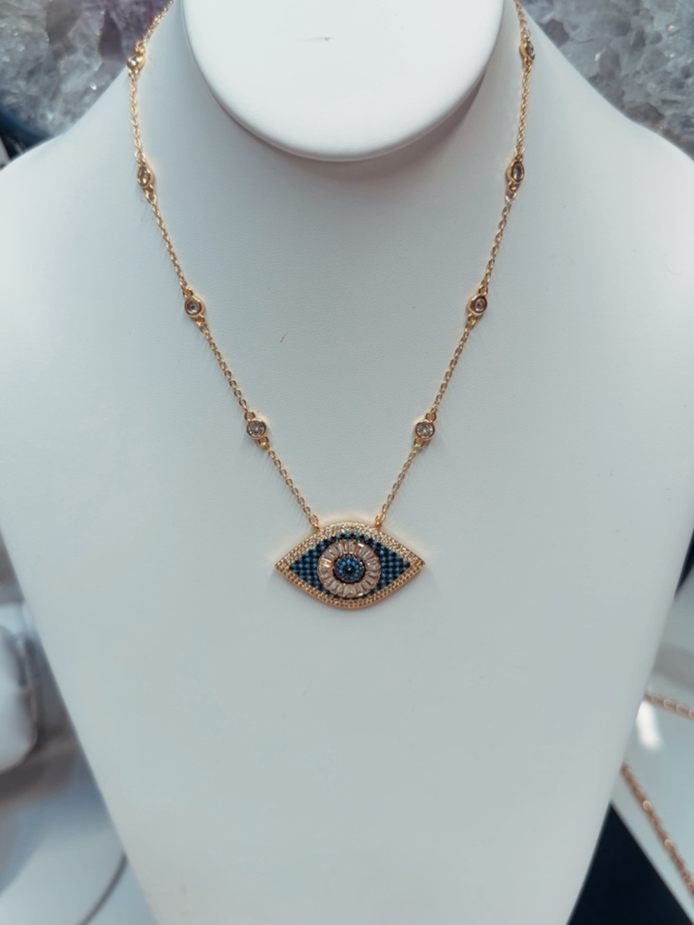 Gold Tone Blue Evil Eye Pendant Necklace - Picture 1 of 2